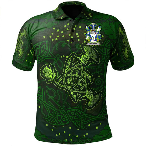 1stIreland Ireland Clothing - Mackesy Irish Family Crest Polo Shirt -  Thistle Flowers Green A7