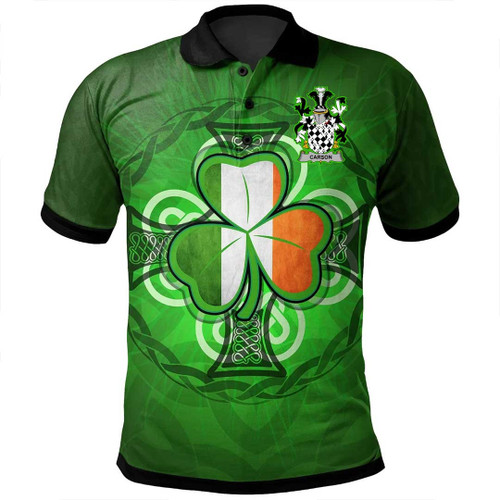 1stIreland Ireland Clothing - Carson Irish Family Crest Polo Shirt - Shamrock With  Cross A7