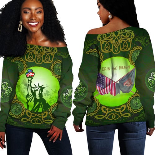 1stIreland Clothing - Patrick Day Liberties Irish and USA Celtic Style Off Shoulder Sweaters A94