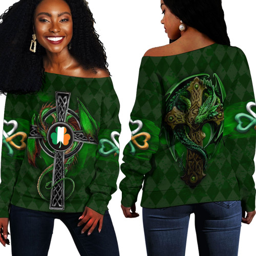 1stireland Clothing - Cross Patrick's Day - Off Shoulder Sweaters A95