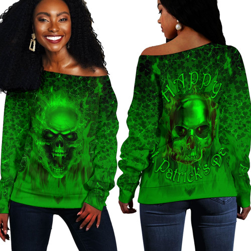 1stireland Clothing - Patrick's Day Skull Fire Skull - Off Shoulder Sweaters A95