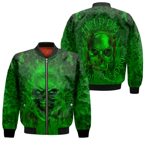 1stireland Clothing - Patrick's Day Skull Fire Skull - Zip Bomber Jacket A95