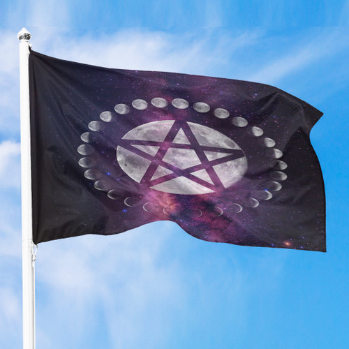 1stIreland Premium Flag - Celtic Wicca Moon Phases Wicca with Pentagram Premium Flag A35
