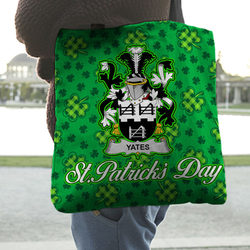 Ireland Yeates Irish Family Crest Tote Bag - Pretty Green Plaid Irish Shamrock A7