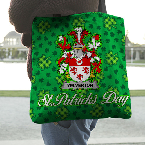 Ireland Yelverton Irish Family Crest Tote Bag - Pretty Green Plaid Irish Shamrock A7