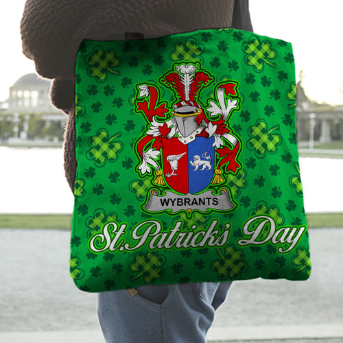 Ireland Wybrants Irish Family Crest Tote Bag - Pretty Green Plaid Irish Shamrock A7