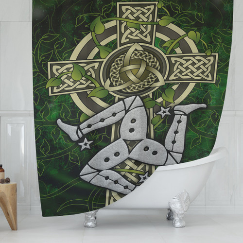1st Ireland Celtic Shower Curtain - Isle of Man Celtic and Triskelion With Celtic Cross Shower Curtain A35
