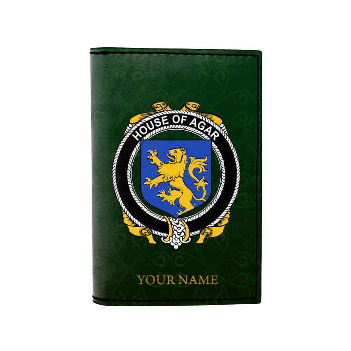 (Laser Personalized Text) Agar Family Crest Minimalist Wallet K6