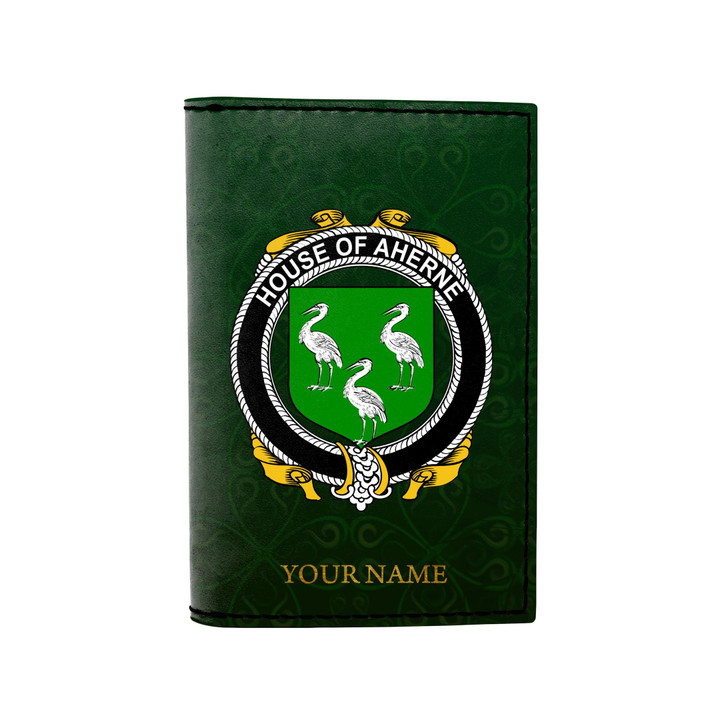 (Laser Personalized Text) Aherne or Mulhern Family Crest Minimalist Wallet K6