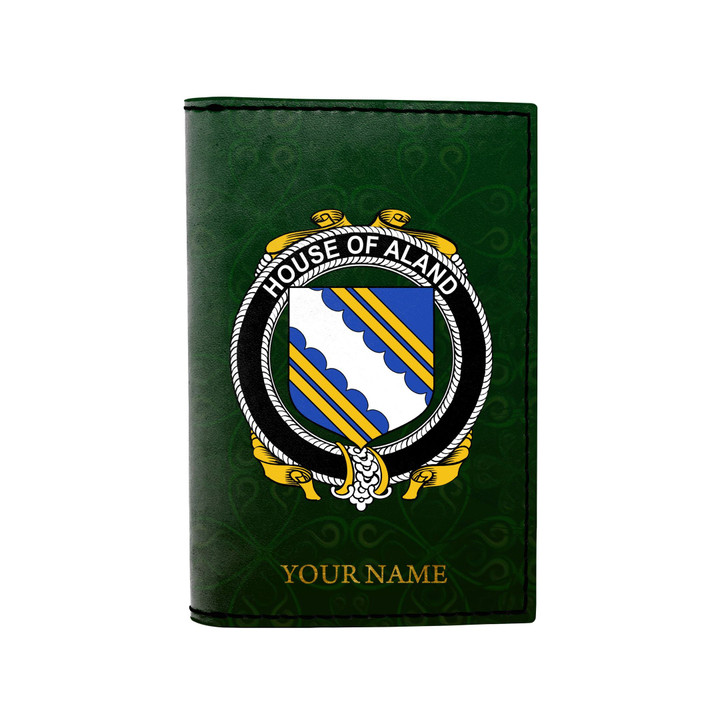 (Laser Personalized Text) Aland Family Crest Minimalist Wallet K6