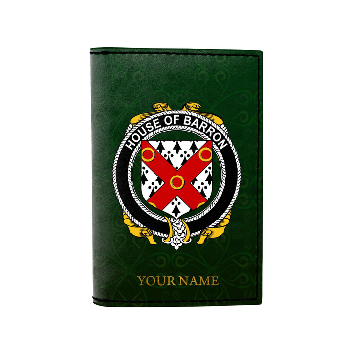 (Laser Personalized Text) Barron Family Crest Minimalist Wallet K6