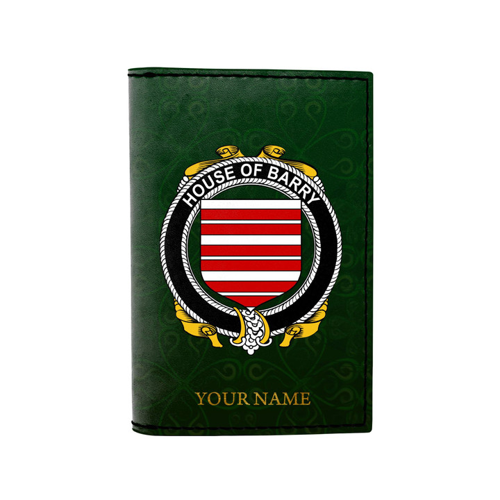 (Laser Personalized Text) Barry Family Crest Minimalist Wallet K6