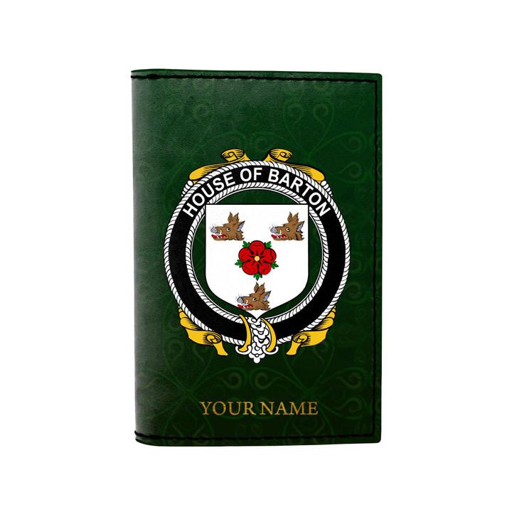 (Laser Personalized Text) Barton Family Crest Minimalist Wallet K6