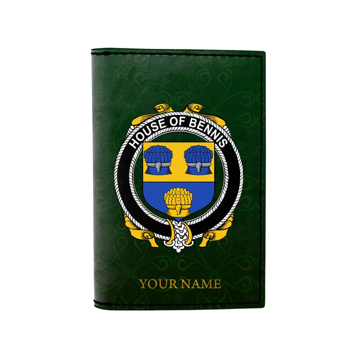 (Laser Personalized Text) Bennis Family Crest Minimalist Wallet K6