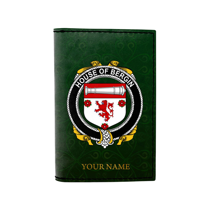 (Laser Personalized Text) Bergin or O'Bergin Family Crest Minimalist Wallet K6