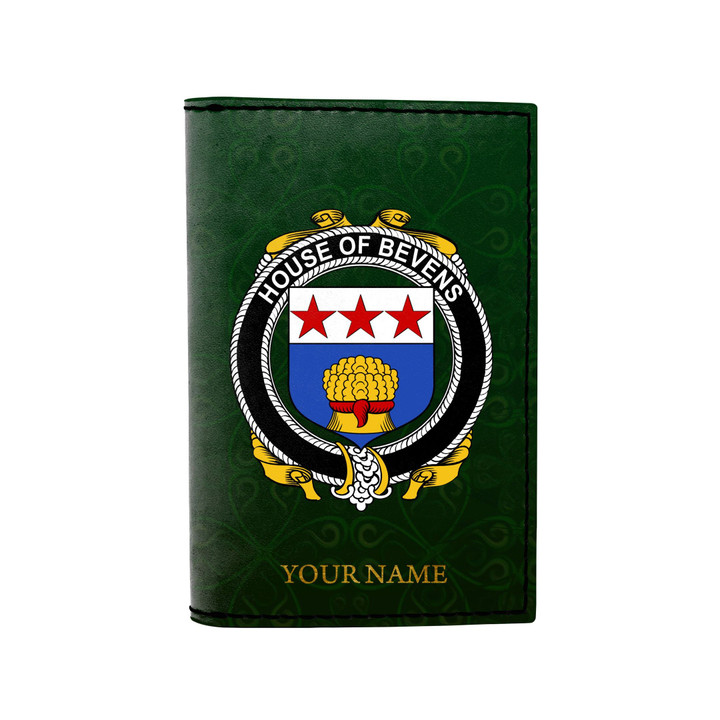 (Laser Personalized Text) Bevens Family Crest Minimalist Wallet K6