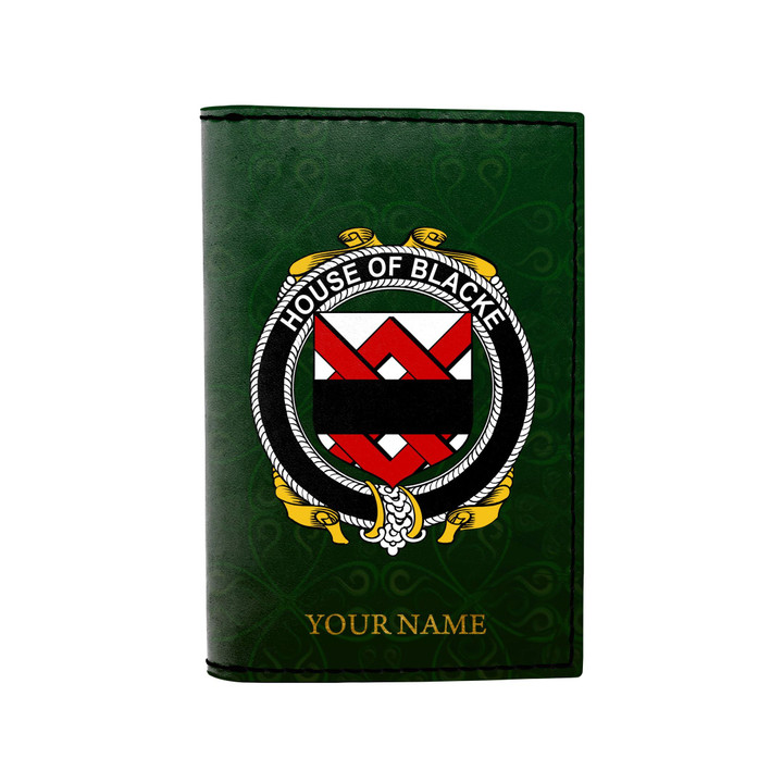(Laser Personalized Text) Blacke Family Crest Minimalist Wallet K6