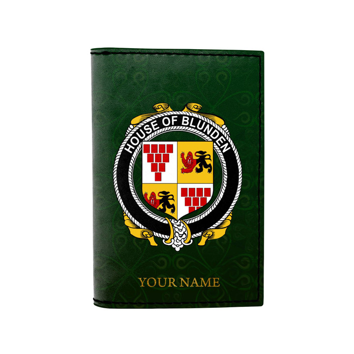 (Laser Personalized Text) Blunden Family Crest Minimalist Wallet K6