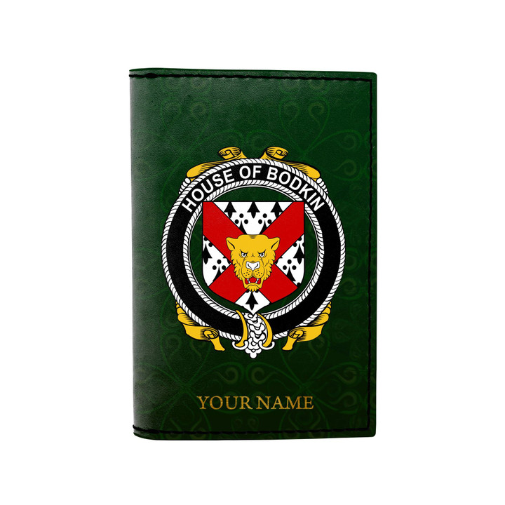 (Laser Personalized Text) Bodkin Family Crest Minimalist Wallet K6
