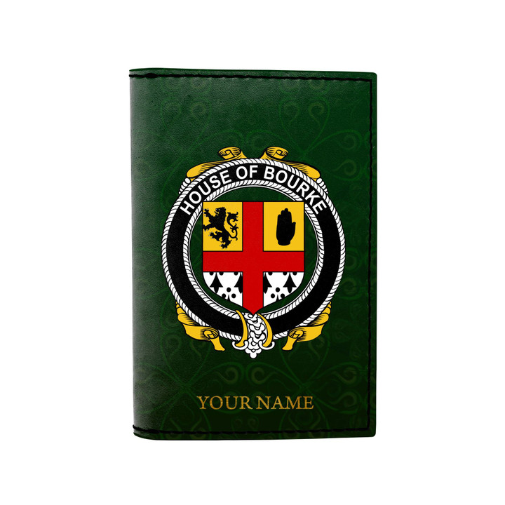 (Laser Personalized Text) Bourke Family Crest Minimalist Wallet K6