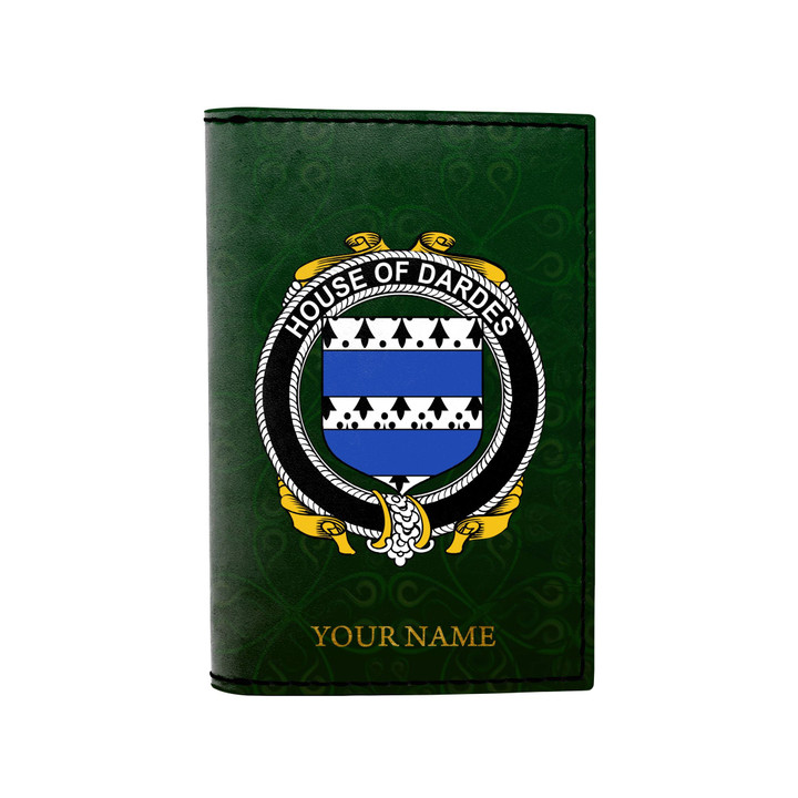 (Laser Personalized Text) Dardes or Dardis Family Crest Minimalist Wallet K6