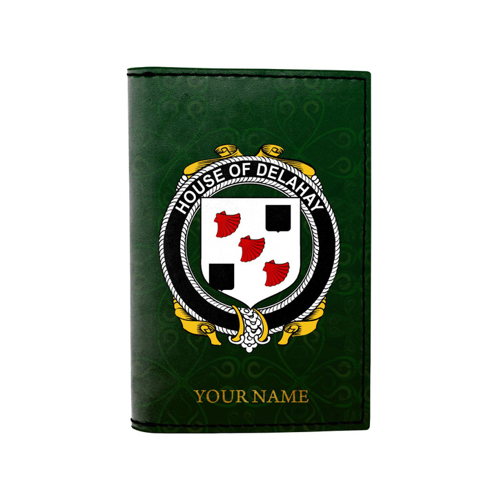(Laser Personalized Text) Delahay Family Crest Minimalist Wallet K6