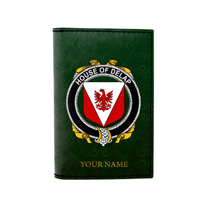 (Laser Personalized Text) Delap Family Crest Minimalist Wallet K6