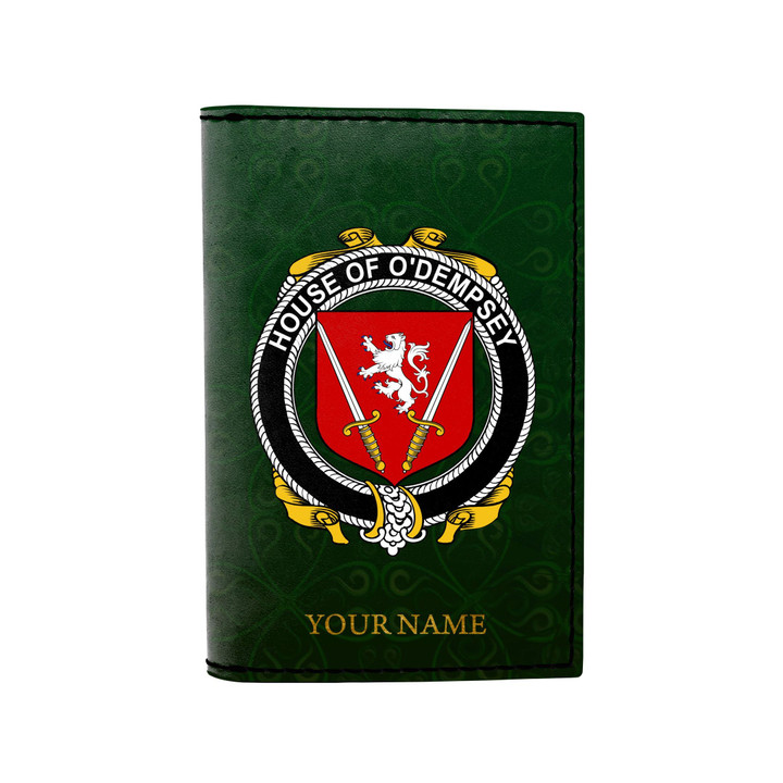 (Laser Personalized Text) Dempsey or O'Dempsey Family Crest Minimalist Wallet K6