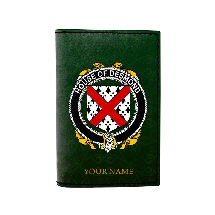(Laser Personalized Text) Desmond Family Crest Minimalist Wallet K6