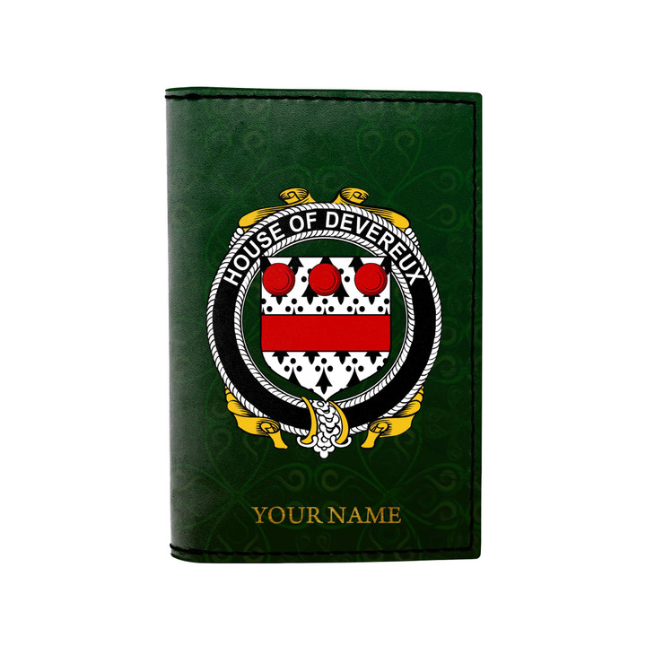 (Laser Personalized Text) Devereux Family Crest Minimalist Wallet K6