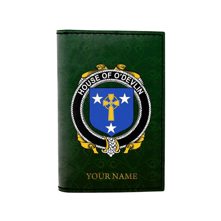 (Laser Personalized Text) Devlin or O'Devlin Family Crest Minimalist Wallet K6