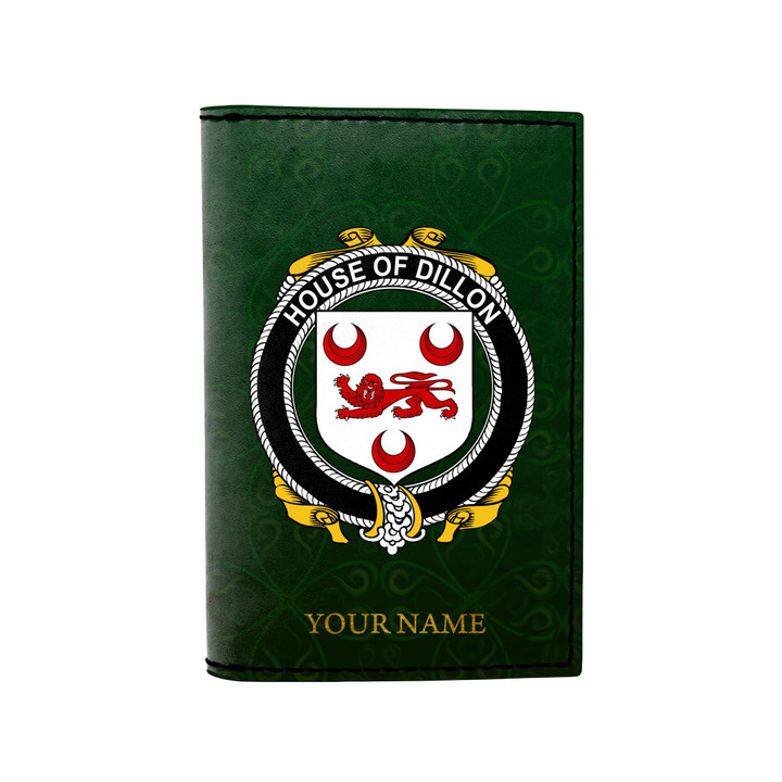 (Laser Personalized Text) Dillon Family Crest Minimalist Wallet K6
