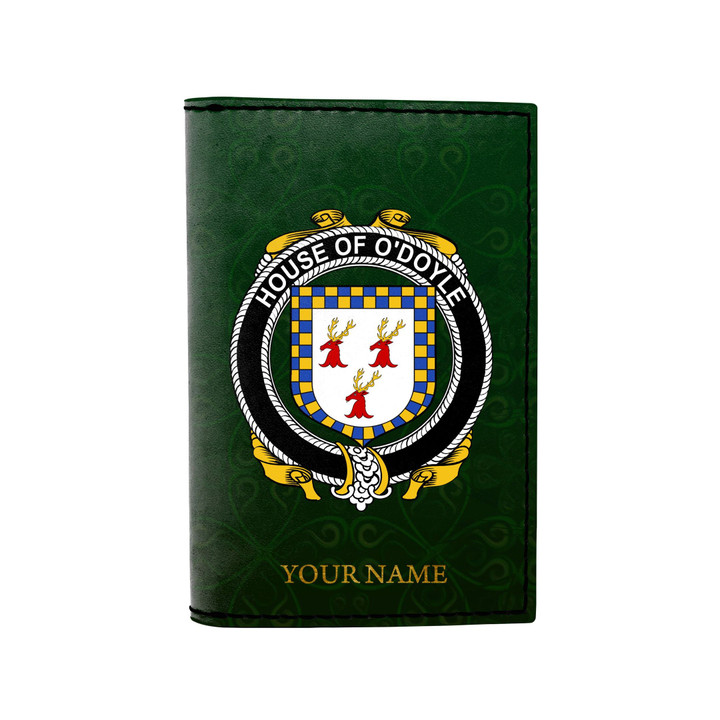 (Laser Personalized Text) Doyle or O'Doyle Family Crest Minimalist Wallet K6