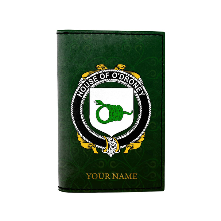 (Laser Personalized Text) Droney or O'Droney Family Crest Minimalist Wallet K6