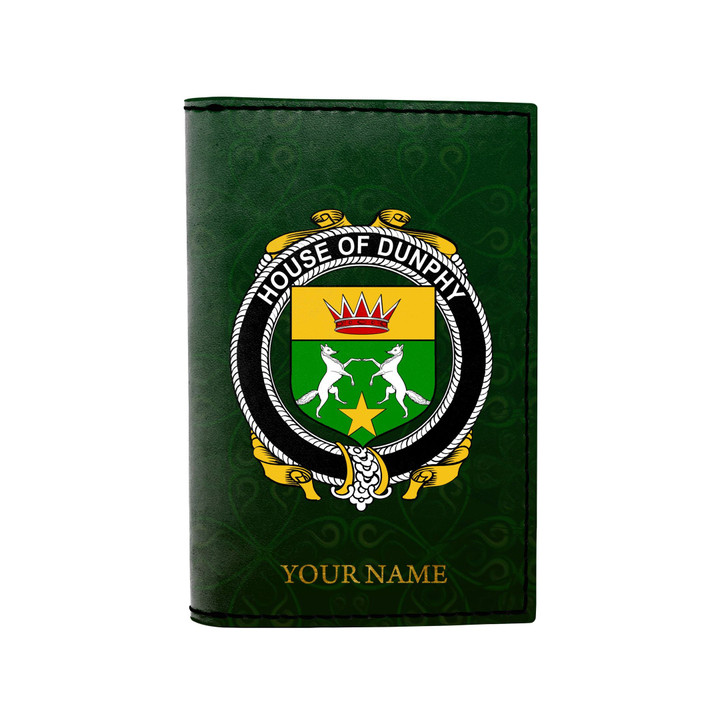 (Laser Personalized Text) Dunphy (Middle Temple - Burke's) Family Crest Minimalist Wallet K6