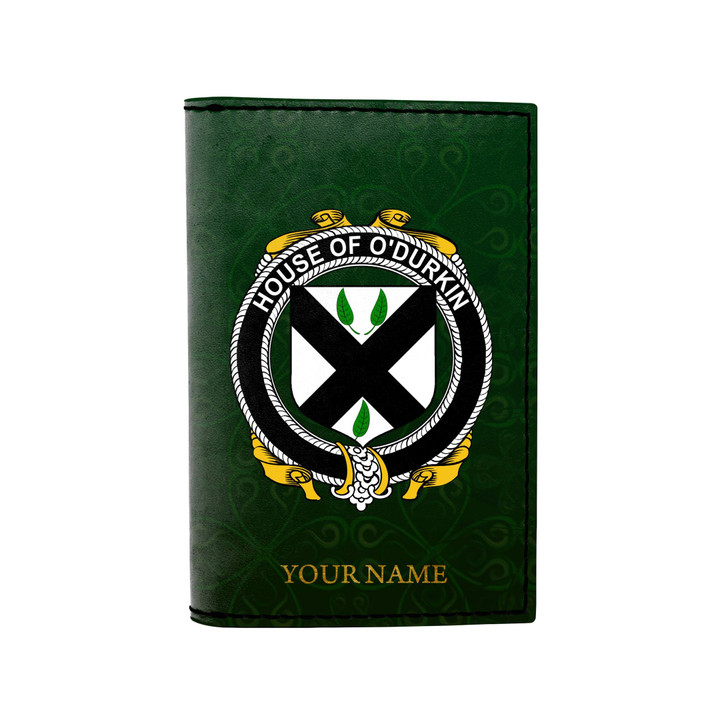 (Laser Personalized Text) Durkin or O'Durkin Family Crest Minimalist Wallet K6