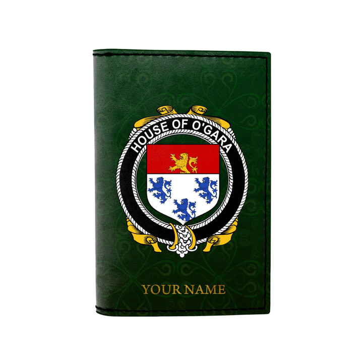 (Laser Personalized Text) Gara or O'Gara Family Crest Minimalist Wallet K6
