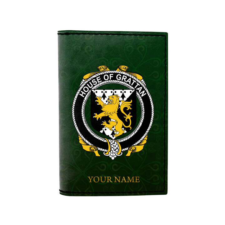 (Laser Personalized Text) Grattan or McGrattan Family Crest Minimalist Wallet K6