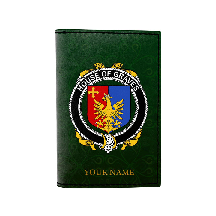 (Laser Personalized Text) Graves or Greaves Family Crest Minimalist Wallet K6