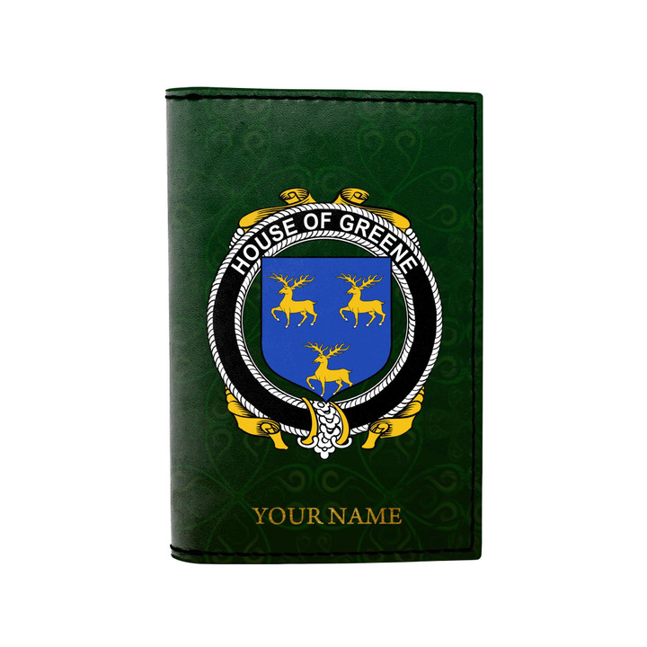 (Laser Personalized Text) Greene Family Crest Minimalist Wallet K6