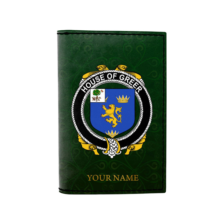 (Laser Personalized Text) Greer Family Crest Minimalist Wallet K6