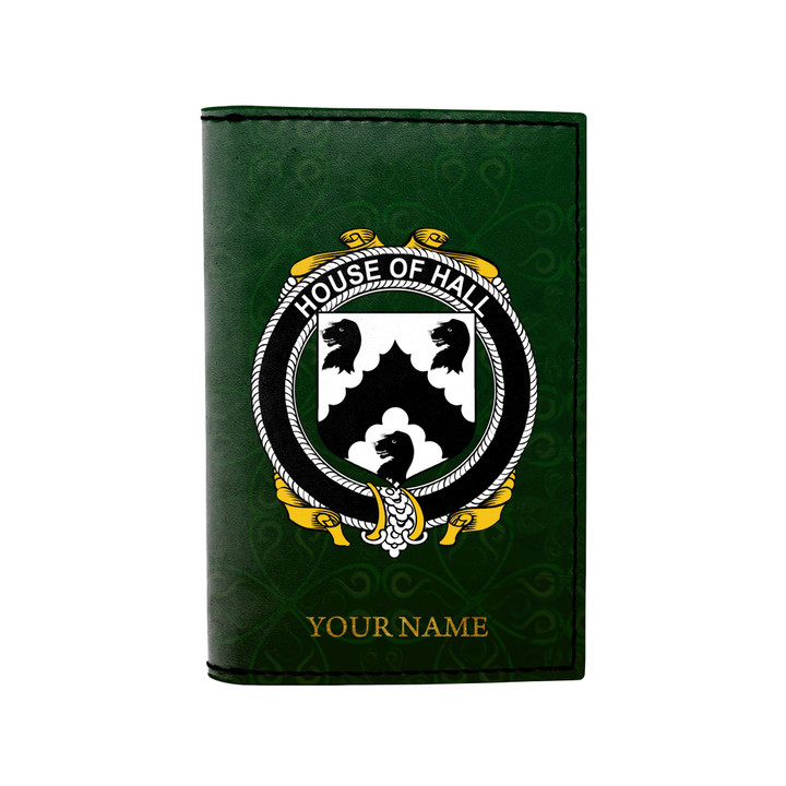 (Laser Personalized Text) Hall or MacHall Family Crest Minimalist Wallet K6