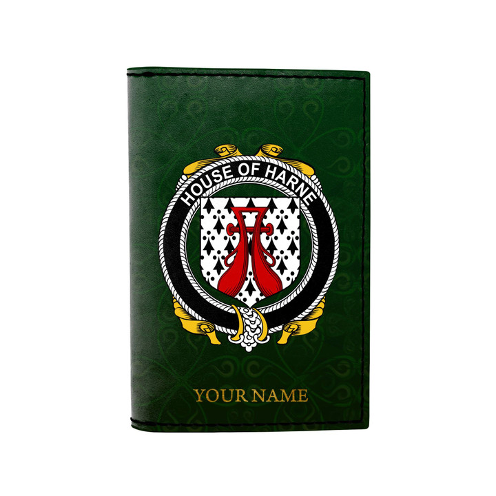 (Laser Personalized Text) Harne Family Crest Minimalist Wallet K6