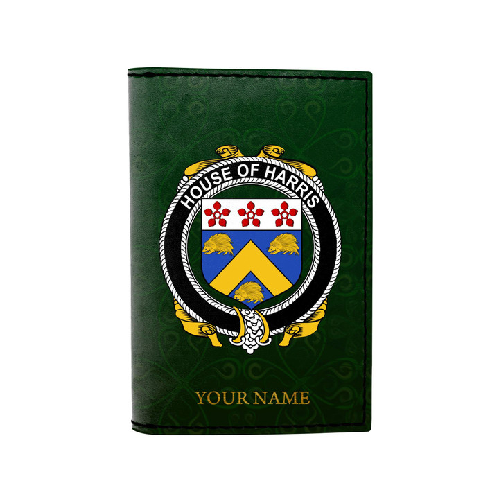 (Laser Personalized Text) Harris Family Crest Minimalist Wallet K6