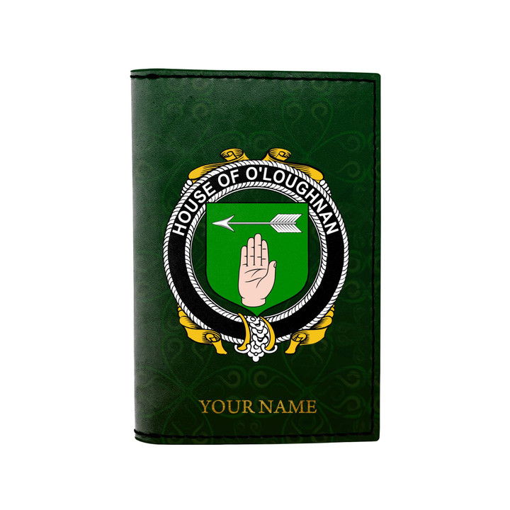 (Laser Personalized Text) Loughnan or O'Loughnan Family Crest Minimalist Wallet K6