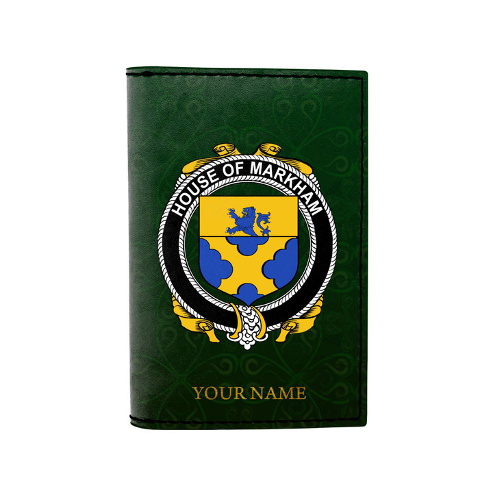 (Laser Personalized Text) Markham Family Crest Minimalist Wallet K6