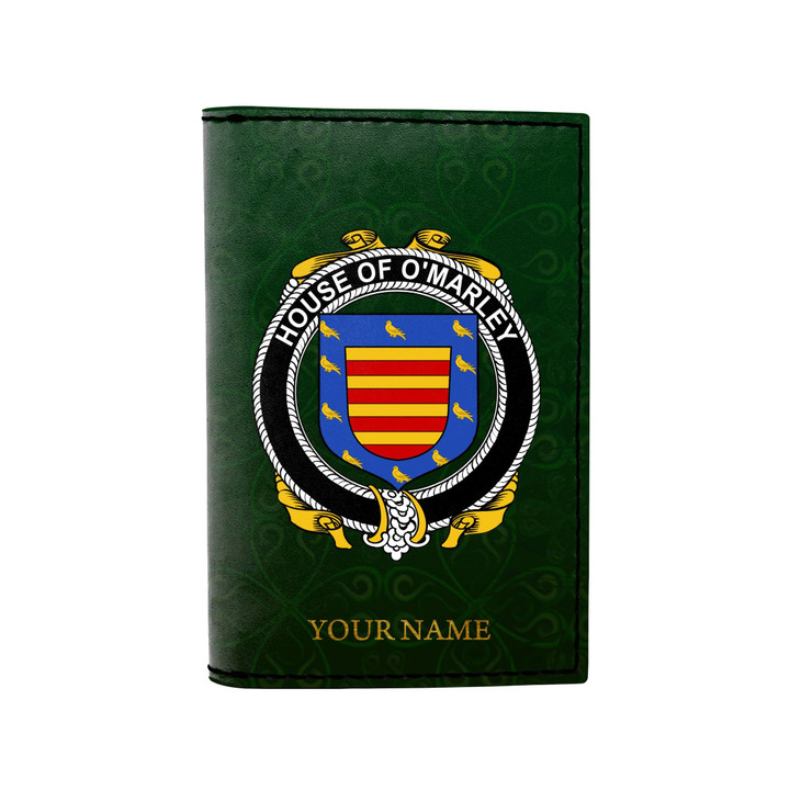 (Laser Personalized Text) Marlay or O'Marley Family Crest Minimalist Wallet K6
