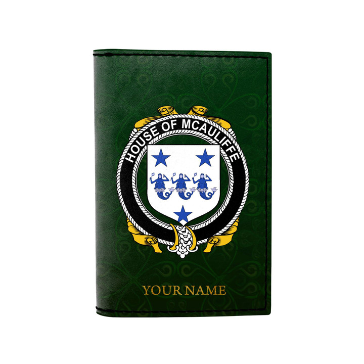 (Laser Personalized Text) McAuliffe Family Crest Minimalist Wallet K6