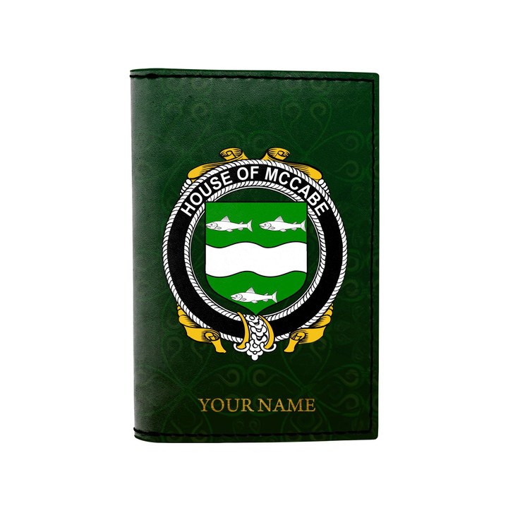 (Laser Personalized Text) McCabe Family Crest Minimalist Wallet K6