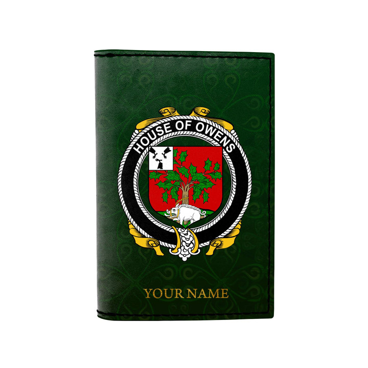 (Laser Personalized Text) Owens Family Crest Minimalist Wallet K6